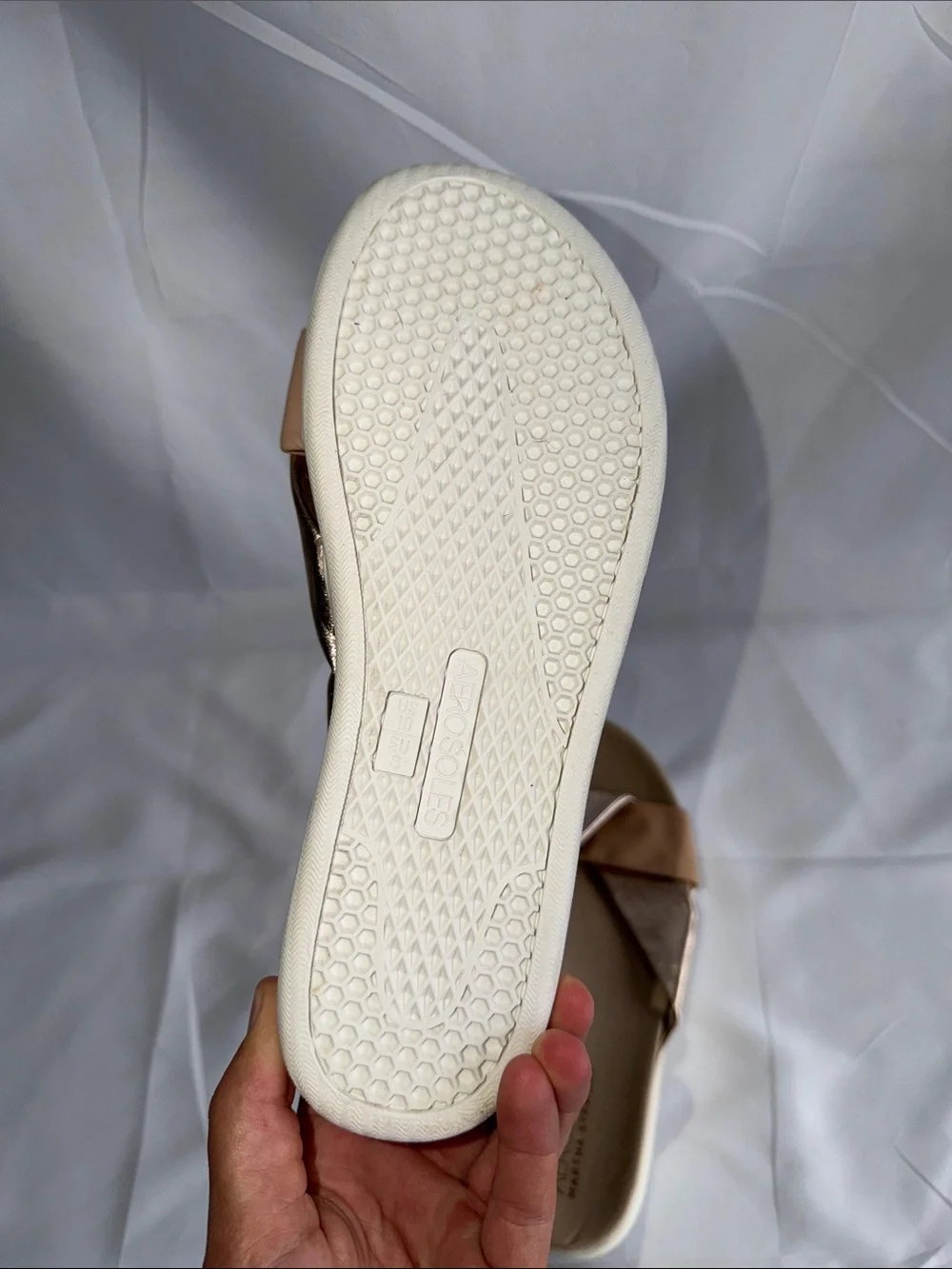 AEROSOLES Metallic Rose Gold and Blush Platform Slide Sandals